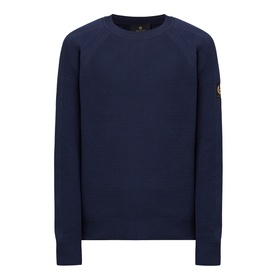 Belstaff Bradwell Logo Badge Waffle-Knit Sweater in Dark Ink, crew neck, ribbed trims, Phoenix logo badge on sleeve