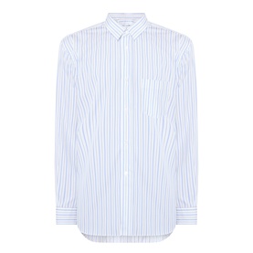 Comme Des Garcons Shirt blue and white striped cotton casual shirt with button-down collar and chest pocket