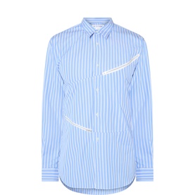 Comme Des Garcons Shirt blue and white striped cotton casual shirt with contrast white topstitching detail and chest pocket