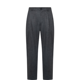 Comme Des Garcons Shirt grey wool casual trousers with double pleats, tapered leg and button waistband fastening