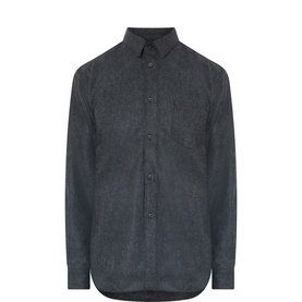 Comme Des Garcons Shirt grey long-sleeve button-up shirt with chest pocket and curved hem, 100% polyester