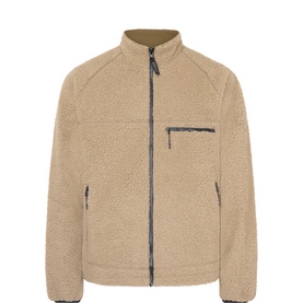 Gramicci beige/tan sherpa fleece casual jacket with full zip fastening, raglan sleeves, and chest zip pocket