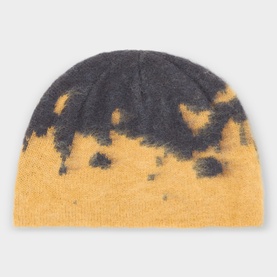Gramicci orange and charcoal tie-dye effect beanie hat in mohair blend, ribbed knit construction