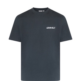 Gramicci Vintage Black cotton T-shirt with small white logo print on chest, crew neck and short sleeves