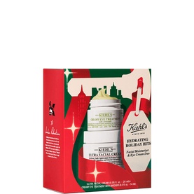 Kiehl's Hydrating Holiday Bits set in festive red and green gift box, containing Ultra Facial Cream and Eye Treatment duo.