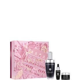 Lanc&ocirc;me G&eacute;nifique skincare gift set with serum, eye dropper, and cream in decorative pink box