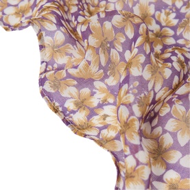 Jigsaw purple floral print scarf with gold and cream blossom pattern, lightweight fabric with scalloped edges