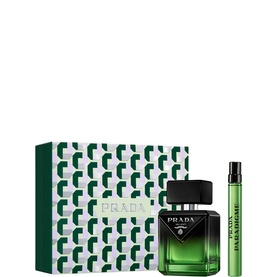 Prada Paradoxe Intense Eau de Parfum fragrance set with green geometric patterned gift box and travel spray