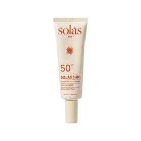 Solas Skin Solas Sun SPF 50 Hydrating Face Cream in a beige tube, 30ml