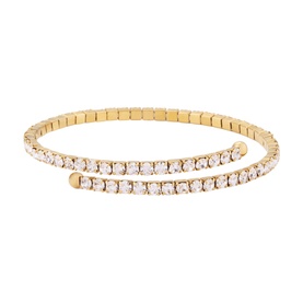 Lynott Jewellery gold-tone wrap bangle with round white crystal embellishments and open coil design