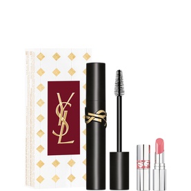 Yves Saint Laurent mascara and mini lipstick gift set with festive white and red branded pouch packaging
