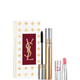 Yves Saint Laurent mascara and mini lipstick gift set in festive white and gold holiday packaging