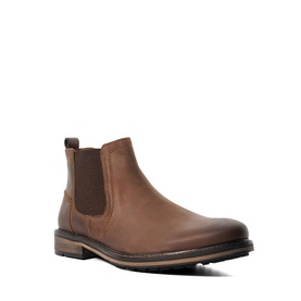 Tan brown leather Chelsea boot with elasticated side panel and dark brown pull tab, rubber sole