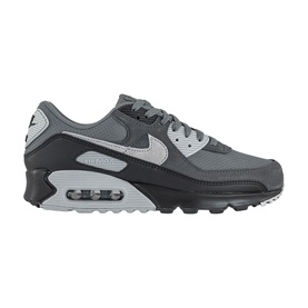 Nike Air Max 90 trainer in dark grey and wolf grey with black sole and visible Air unit