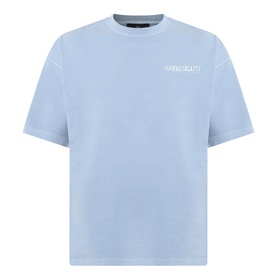 Belstaff Crew Neck T-shirt in Mist Blue, short sleeves, small chest logo print, relaxed fit, 100% cotton