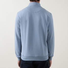 Belstaff Half Zip sweatshirt in Mist Blue, 100% cotton, shown from the back with ribbed collar and hem details.