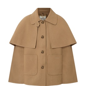 Barbour warm trench wool cape coat with button front, capelet overlay and patch pockets