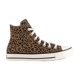 Converse Chuck Taylor All Star high-top trainer in leopard egret print with white rubber sole and black lace-up fastening