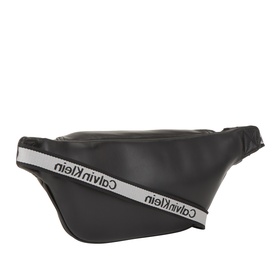 Calvin Klein Bum Bag in black with branded logo webbing strap and smooth faux-leather exterior