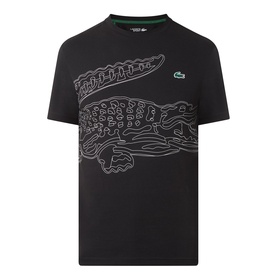 Lacoste Crew Neck T-shirt in black with large outline crocodile graphic print and green logo badge