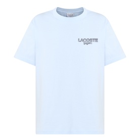Lacoste Crew Neck T-shirt in Rill light blue, 100% cotton, with contrast chest logo graphic, crew neckline