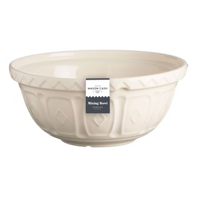 Mason Cash Mixing Bowl in cream stoneware with embossed geometric pattern and wide rim