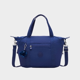Kipling Art S tote bag in blue, silver-tone hardware, front zip pocket, monkey keyring charm, detachable shoulder strap