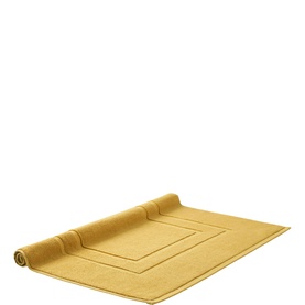 Christys Bath Towelling mat in Saffron yellow, rolled edge detail, rectangular with bordered centre panel design