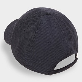 Calvin Klein black cotton corduroy baseball cap, rear view showing structured panels and adjustable back strap.