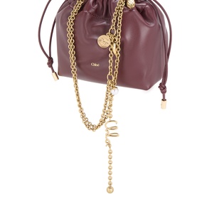 Chlo&eacute; Burnt Red lambskin crossbody bag with gold-tone chain strap and coin charm detail, drawstring closure
