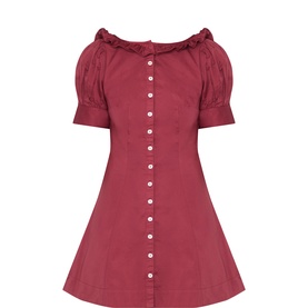Ankle Ruffle Neck Mini Shirt Dress