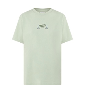 Damson Madder Local Fixers Logo Back Graphic T-Shirt in pine, crew neck, boxy fit, short sleeves, front graphic print, 100% cotton