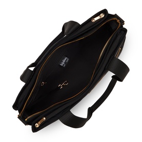 Kipling bag in Blush Gold Black, open top view showing spacious interior with gold-tone zip and multiple compartments
