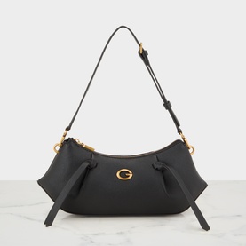 Guess black shoulder bag with gold-tone G logo hardware, adjustable strap, and structured base corners