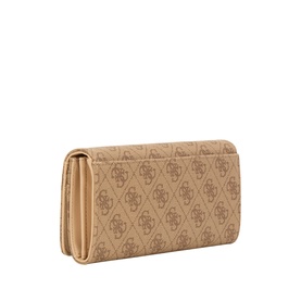 Guess Small Wallet in latte logo coated canvas, fold-over style with all-over monogram print and gold-tone trim
