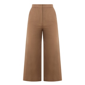 Max Mara Studio tobacco wool wide-leg cropped trousers with high waist and front seam detail