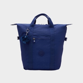 Kipling New Art Backpack in Diamond Wave Em blue, zip fastening, front zip pocket, silver-tone hardware with monkey keyring charm