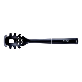 Prestige grey pasta spoon with perforated head, spaghetti measurer holes, and sleek long handle