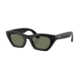 Ray-Ban Polar black cat-eye sunglasses with dark green lenses and thick acetate frames, three-quarter view