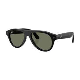 Ray-Ban Polar black sunglasses with bold aviator-style frames, green lenses, and silver logo detail on temple