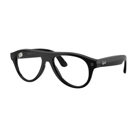 Ray-Ban Polar smart glasses in black with rounded aviator frames, silver logo detail on temple, clear lenses