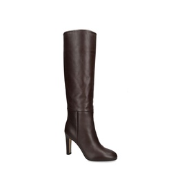 ALEVI knee-high boot in brown leather with stiletto heel and pull-on silhouette