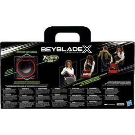 Beyblades Beyblade X X-Caliber Rai set, multi-coloured packaging showing arena and children playing, carry handle on box