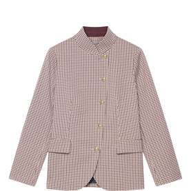 Mint Velvet red check blazer jacket with gold buttons and front pockets, structured fit