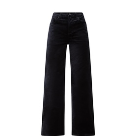 Citizens of Humanity flare jeans in onyx, wide-leg silhouette with high waist, five-pocket styling, corduroy texture