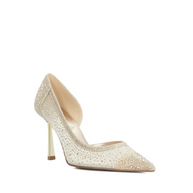 Champagne embellished d'Orsay stiletto heel pump with allover crystal detailing and pointed toe, gold stiletto heel
