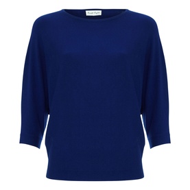 Phase Eight blue batwing-sleeve knit top with round neckline and three-quarter length sleeves