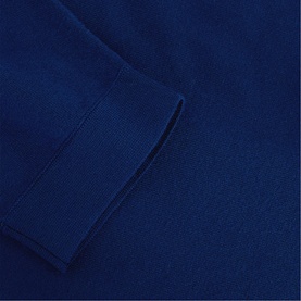 Phase Eight blue womenswear top, close-up of ribbed cuff detail on long sleeve in smooth blue fabric.
