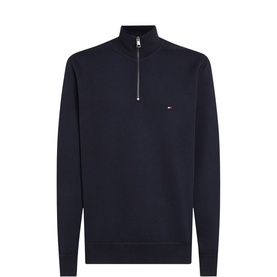 Tommy Hilfiger Desert Sky half-zip knit sweatshirt with funnel neck, silver zip, and embroidered flag logo