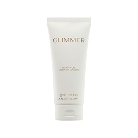 Est&eacute;e Lauder Glimmer Shower Gel body lotion in white tube with gold branding, 200ml